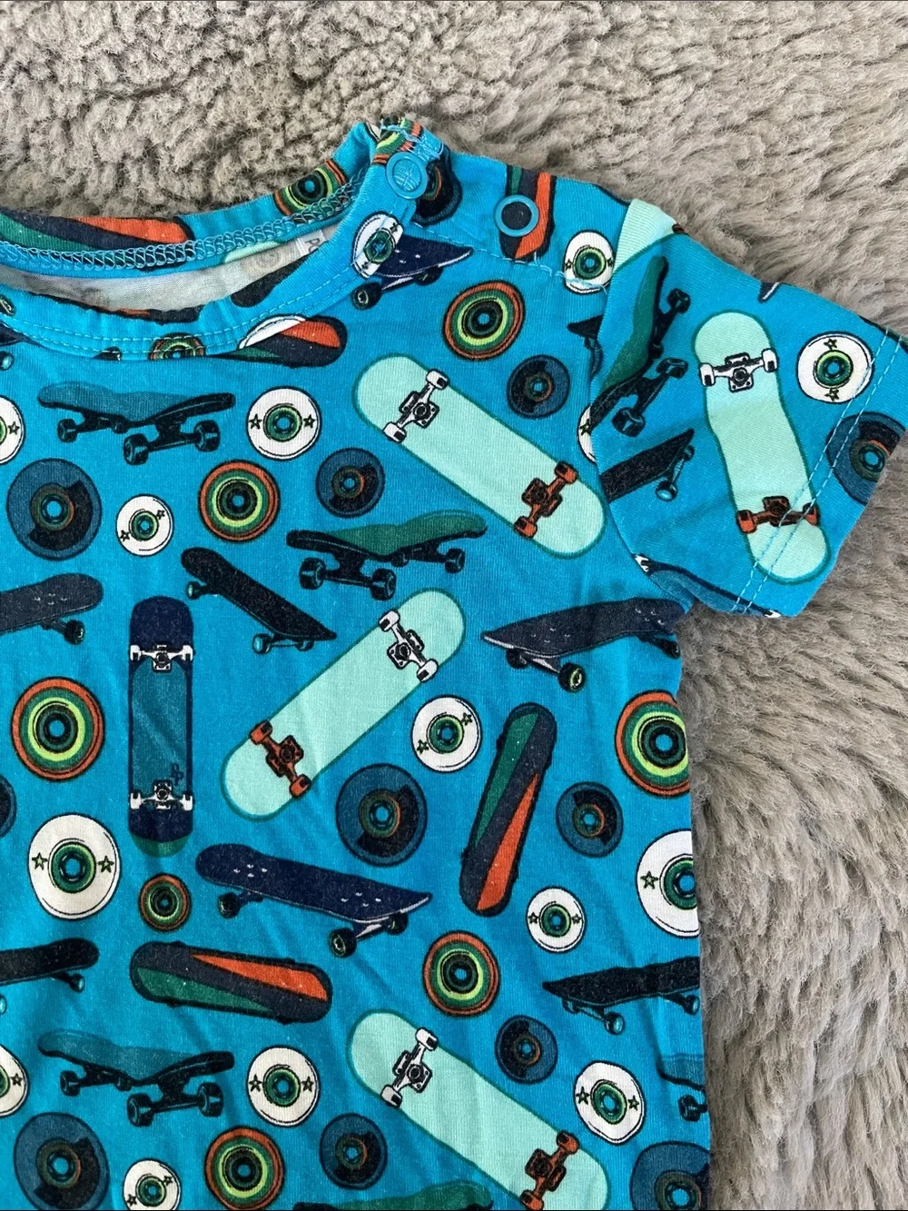 Posh Peanut Blue Skateboard Print Kids One-Piece Romper Sz 3/6M